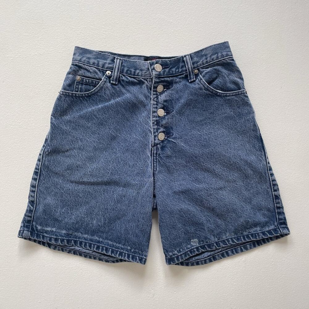 Vtg 90s Navy Blue High Rise Denim Shorts / Sz 5 / SASSON Grunge Button Fly